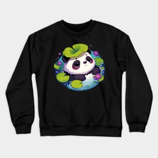 Kawaii Anime Panda Bear Bath With Water Lily Crewneck Sweatshirt